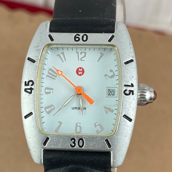 Michele Urban Mini Aluminum White Dial Black Band Watch Swiss Made with Date - Picture 1 of 7